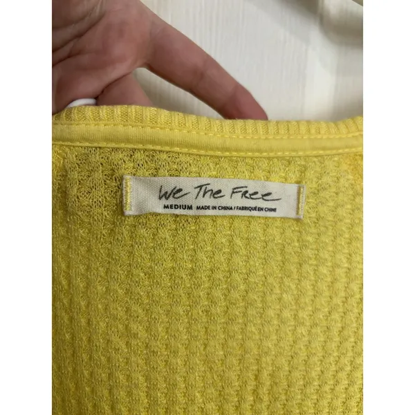 Free People We the Free Yellow Santa Clara V-Neck Oversized Thermal M Slouchy - Image 4