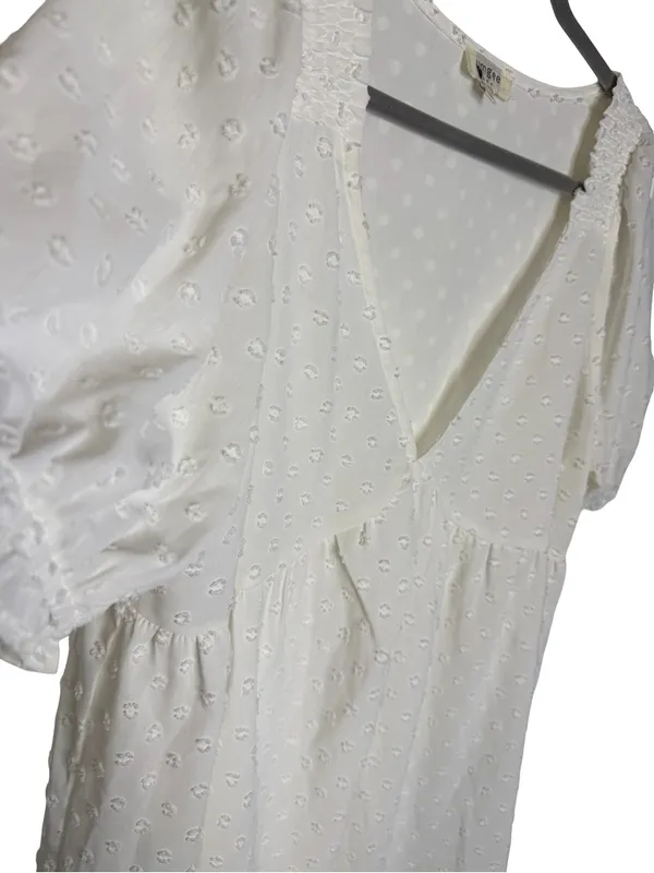 ✨🤍 Umgee Swiss Dot Babydoll‎ Mini Dress Size Large White Puff Sleeve Boho 🤍✨ - Image 3