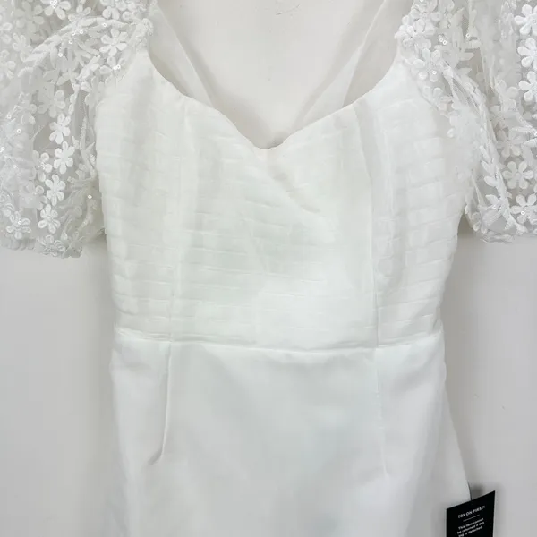 Lulus Charming Potential White Organza Backless Puff Sleeve Mini Dress M NWT - Image 9