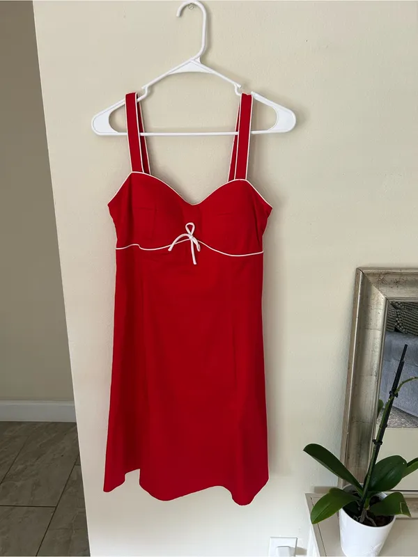 Madison Lee Vtg red babydoll retro pin up bow sailor mini swing A line dress 12 - Image 2