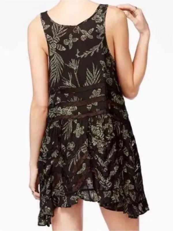 Free People Black Floral Tank Swing Mini Dress - Image 2