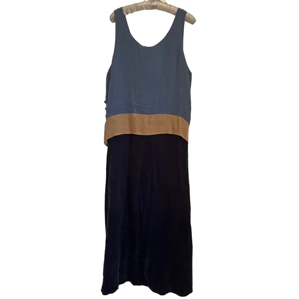 Nina Piccalino 90s Vintage Colorblock Maxi Blue Dress Women's Sz 8 Lagenlook USA - Image 3