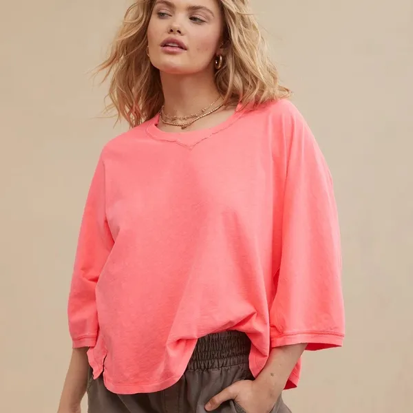 Aerie Summer House Slouchy Oversized T-Shirt cropped tee raglan tropadelic neon - Image 2