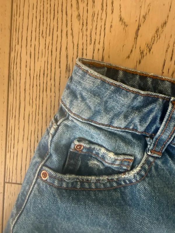 Zara Light Blue Distressed Jean Shorts - Image 7