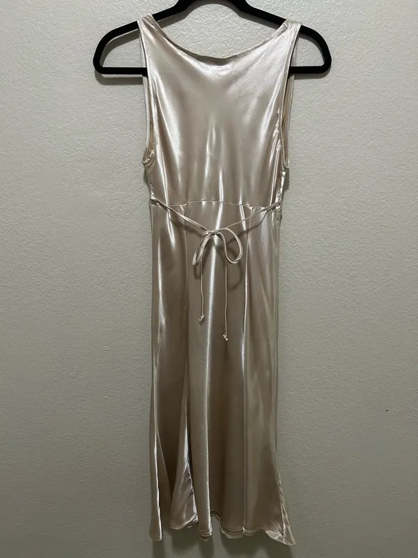 American Vintage Y2K Champagne Satin Lace & Sequin Bust Panel Dress Fairycore Coquette Nymphcore - Image 2