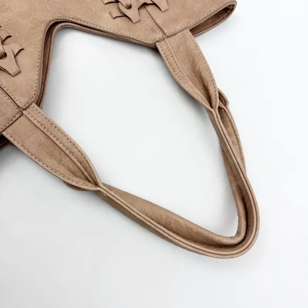 Anthropologie Carson Faux Leather Braided Tote Bag Tan Boho Bohemian Festival - Image 10