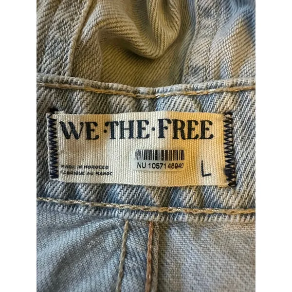 Free People Canyonland Denim Jean Shortalls Size Large Distressed Overalls Beach - Image 7