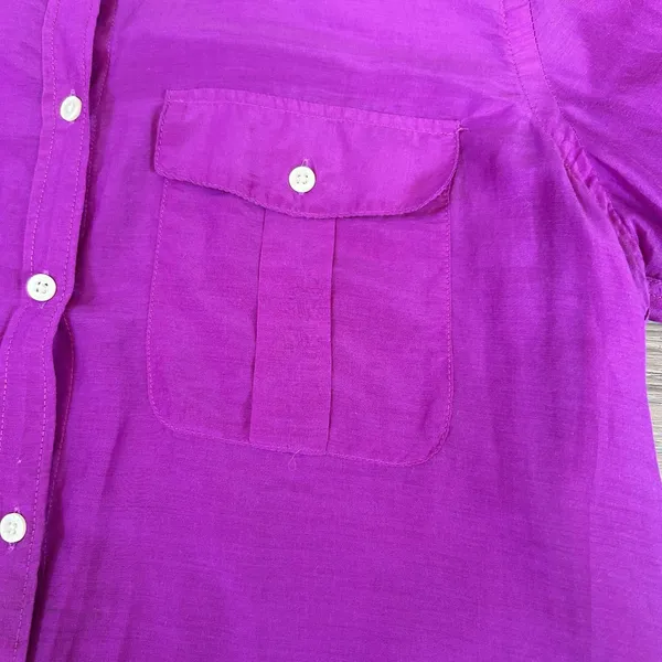 Lauren Ralph Lauren Button Up Shirt Women Large Purple Cotton Silk Utility Light - Image 9