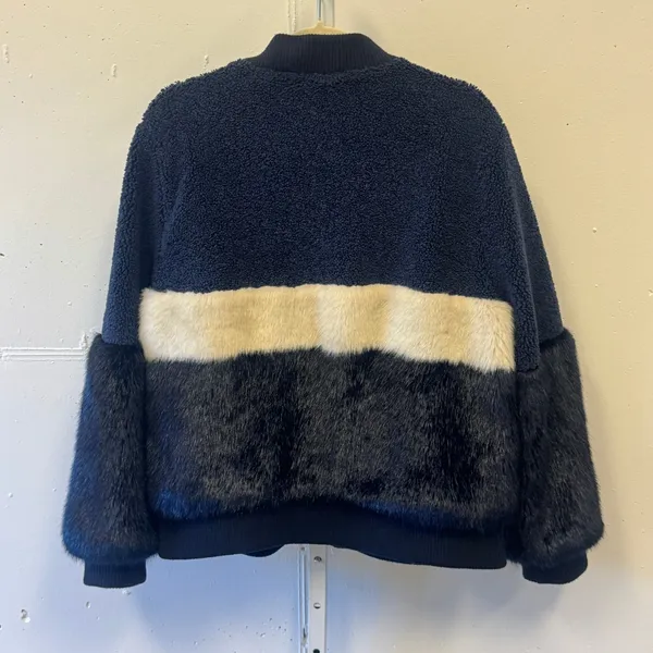 Sage Collective Faux Fur Sherpa Bomber Jacket Navy Colorblock XL Fall Winter - Image 3