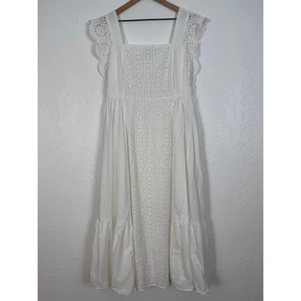 English Factory Eyelet Sleeveless Square Neck Maxi Dress in White Size Large - Image 3