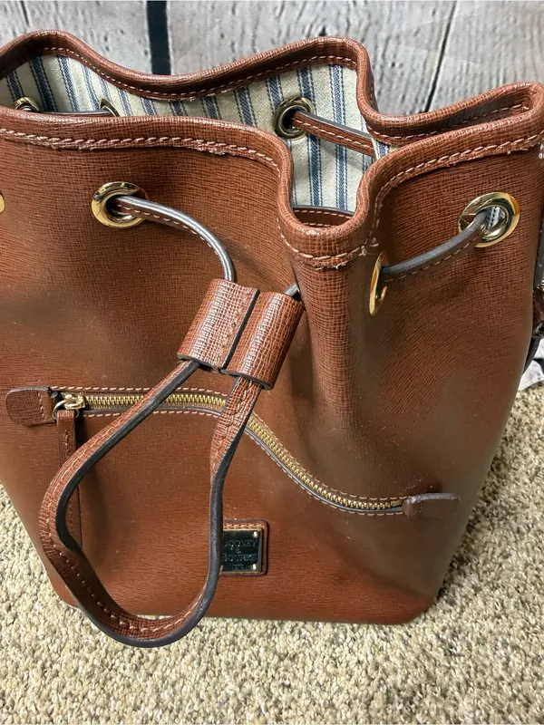 Dooney & Bourke saffiano Brown Leather Drawstring Bucket Bag - Image 3