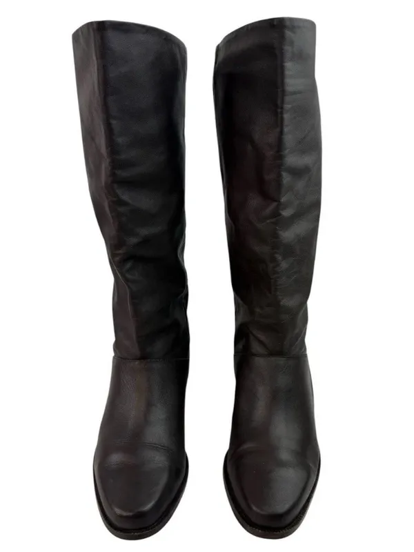 Vtg Y2K 90s Markon Shelly Calf High Boot Womens Size 9 M Brown Leather Fold Over - Image 2