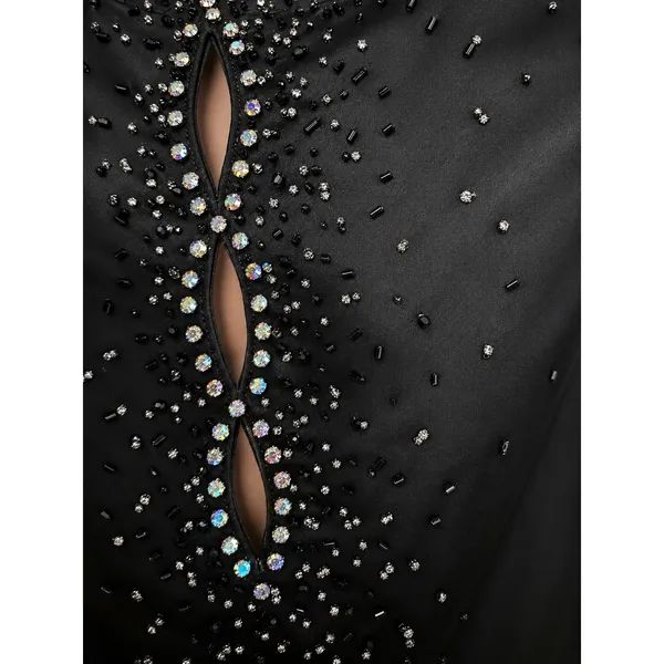 Jovani Asymmetric One Shoulder Black Satin Beaded Prom Evening Gown Slit - Image 4