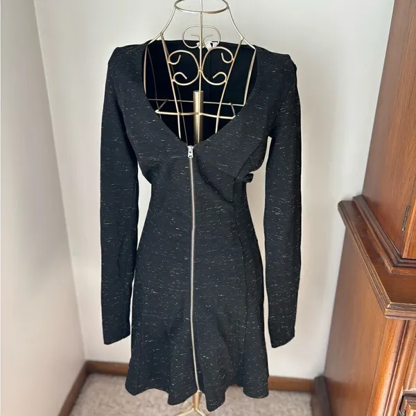 Aritzia Wilfred Zip Front Fit Flare Dress Black Long Sleeve Size S - Image 5