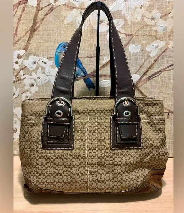 Coach Soho Tote/Shoulder Bag Jacquard Signature Brown Suede - Vintage - Image 7