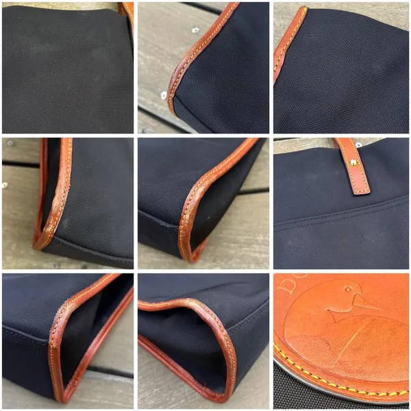 Black Dooney & Bourke Tote Shoulder Bag w/ Tan Leather Trim Leather Logo Patch - Image 10