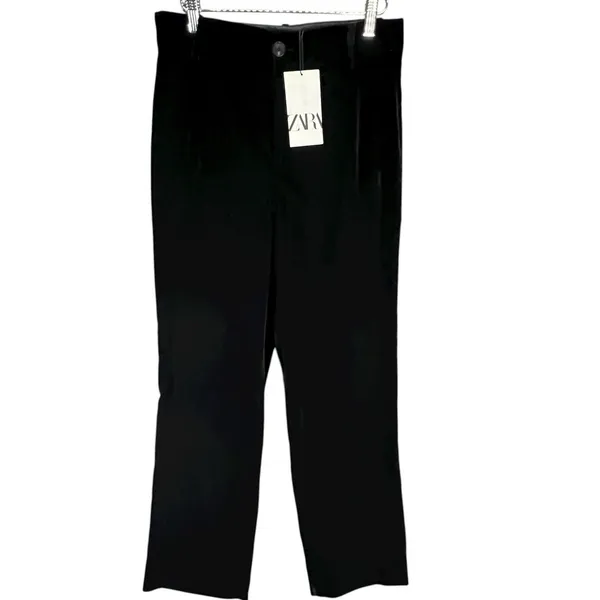 Zara Velvet Pants Womens S Black Straight Leg Luxurious Soft Trouser Retro Chic‎ - Image 2