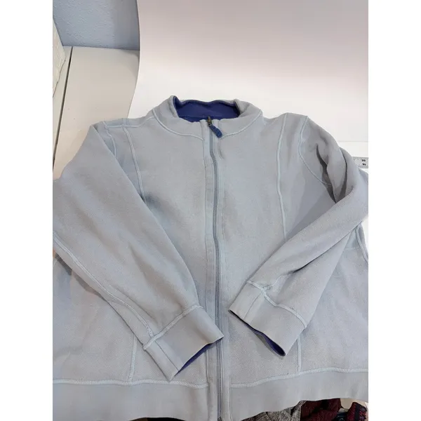 Orvis Womens Blue‎ Gray Reversible Mock Neck Knit Sweatshirt Jacket Full Zip L - Image 6