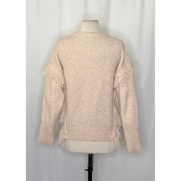 By ANTHROPOLOGIE Josey Fringe Sweater Marled Pink Pink Crew Neck Wool Small - Image 8