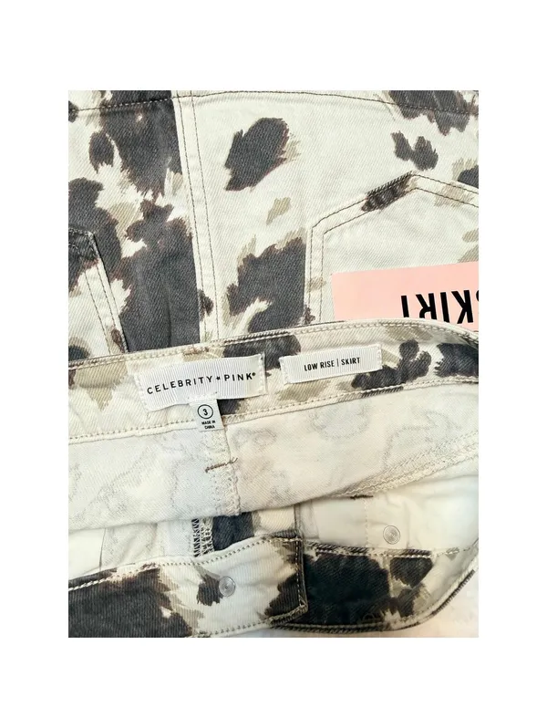 Celebrity Pink Cow Print Denim Mini Skirt LowRise Y2K Western Westerncore Size 3 - Image 3