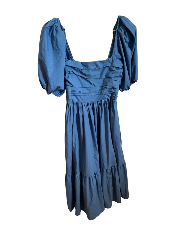 Abercrombie & Fitch Emerson Ruched Puff Sleeve Poplin Midi Dress Blue XS - Image 2