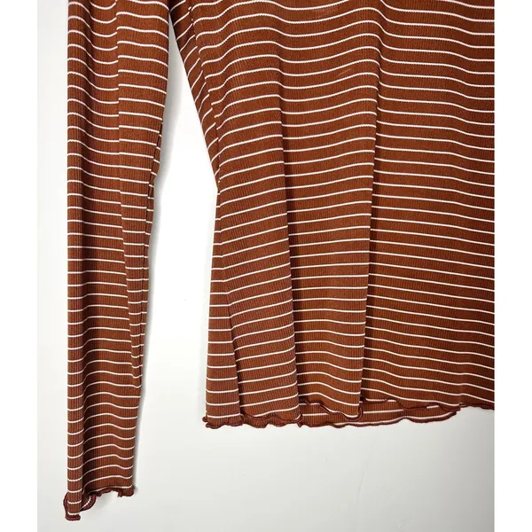 Mikarose Women's XS Rust Striped Ribbed Long Sleeve Top‎ Minimalist Earth Tones - Image 5