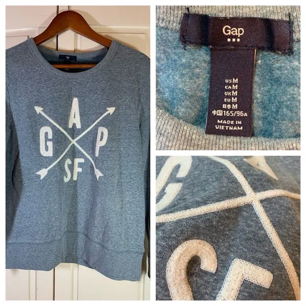 Gap San Francisco CA Sweatshirt‎ Women's Medium Blue Pullover Spellout Compass - Image 2