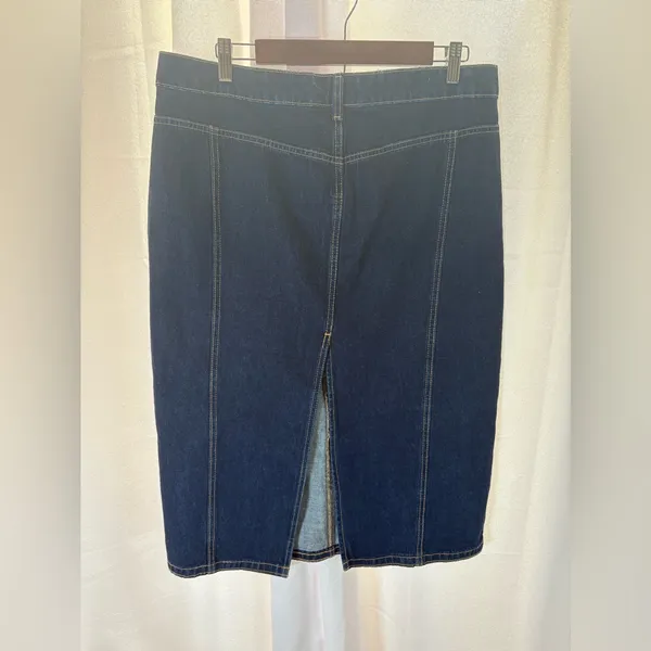 Zara Denim MIDI Jean‎ Skirt Back Slit Long Size XL EUC! 456 - Image 4