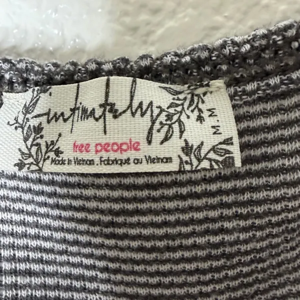 Intimately Free People Grey‎ Striped V-Neck Thermal Long Sleeve Top OB1836479 M - Image 3