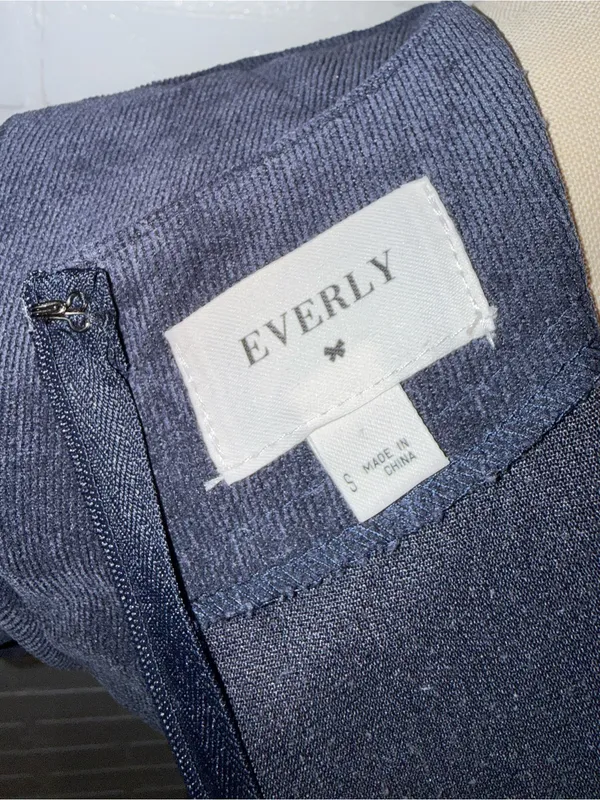 Everly Corduroy Women's Navy Short-Sleeve Button-Front Faux Wrap Dress - Image 9