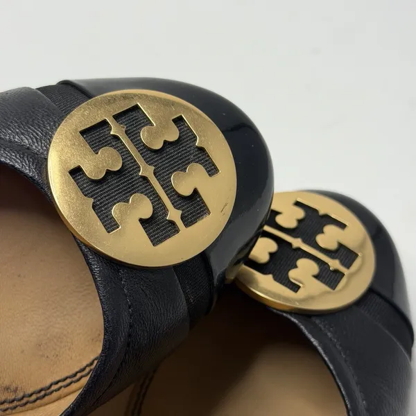 Tory Burch Minnie Cap Toe Ballet Flats All Black Size 6.5 Casual Logo Medallion - Image 11