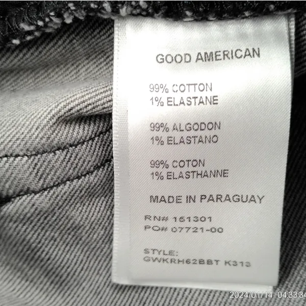 Good American The Weekender Black Denim Jeans 6/28 Straight Frayed High Rise - Image 5
