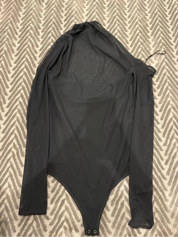 Abercrombie & Fitch Black One-Shoulder Sheer Sleeve Bodysuit - Image 6