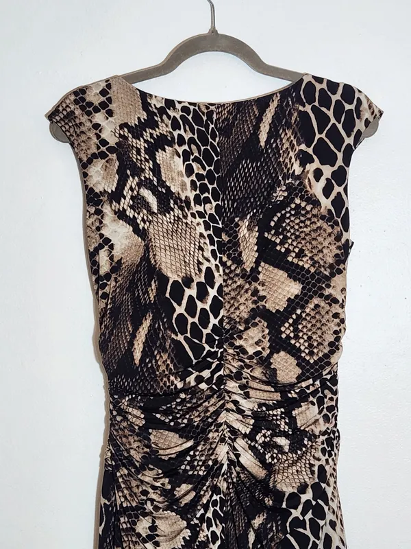 Lauren Ralph Lauren Black and Tan Snakeskin Print Faux Wrap Dress Size 8 - Image 6