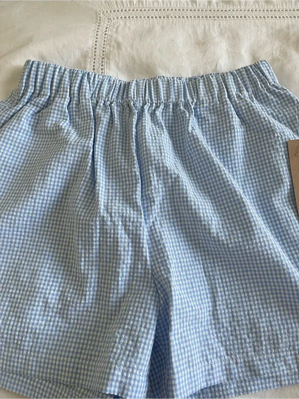 NWT Few Moda Una Set size XS Blue white gingham plaid shorts tie front top Kourt - Image 9