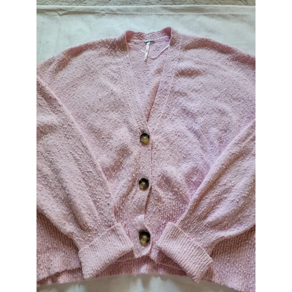 FREE PEOPLE Women’s Cardigan Pink Oversized Vneck Knit Boho Size M - Image 10