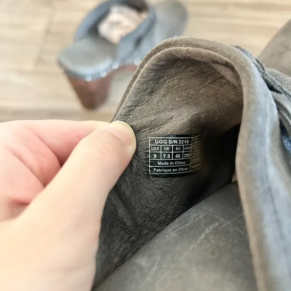 UGG Australia Dark Gray Fleece Kaylee Wooden Platform Clogs Size 9 - Image 10