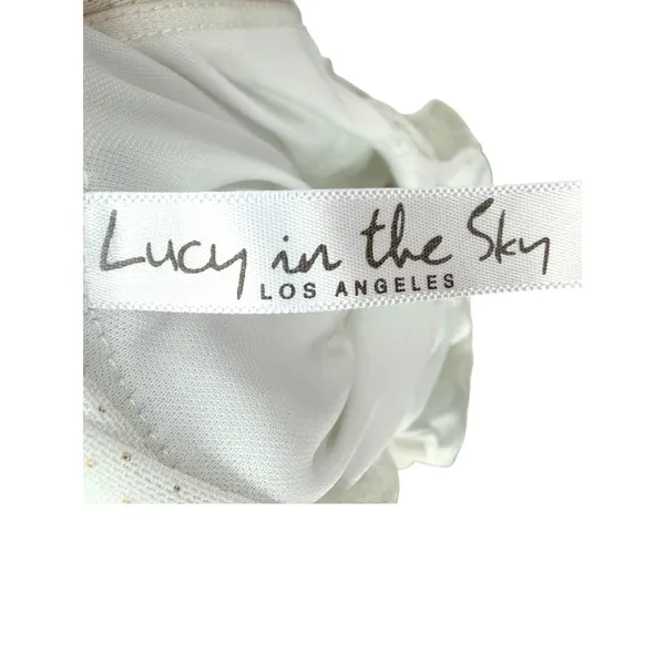 Lucy in the Sky White Ruched Cowl Neck Shimmer Bodycon Mini Dress‎ Womens Small - Image 5