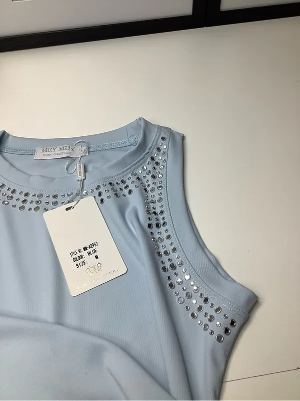 Muy Muy Fancy Light Ice Blue Embellished Sleeveless Tank Women’s Size M NWT - Image 8