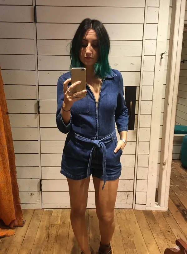 Free People Denim Long Sleeve Romper - Image 4