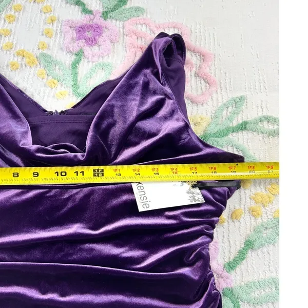 Kensie Purple Velvet Cowl Neck Ruched Sheath Dress Size‎ 12 - Image 5