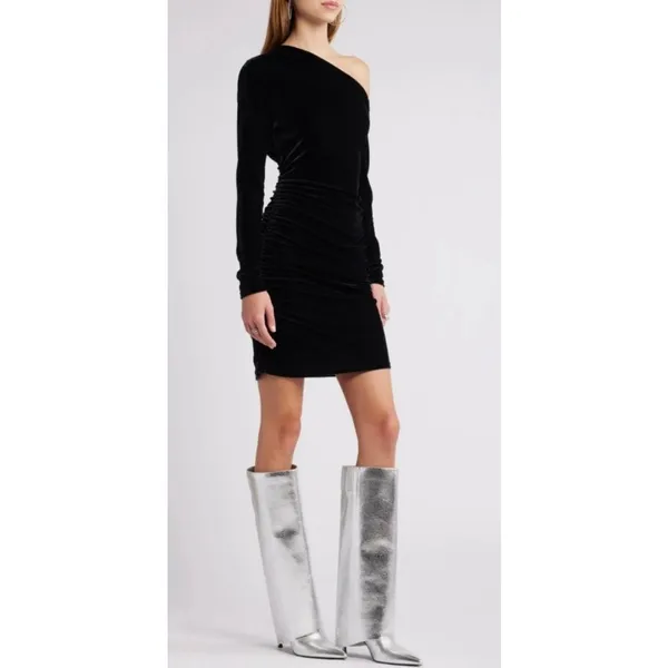 Open Edit Tall Boot in Silver Metallic Size 7.5 Stiletto Heel‎ Pointed Toe - Image 2