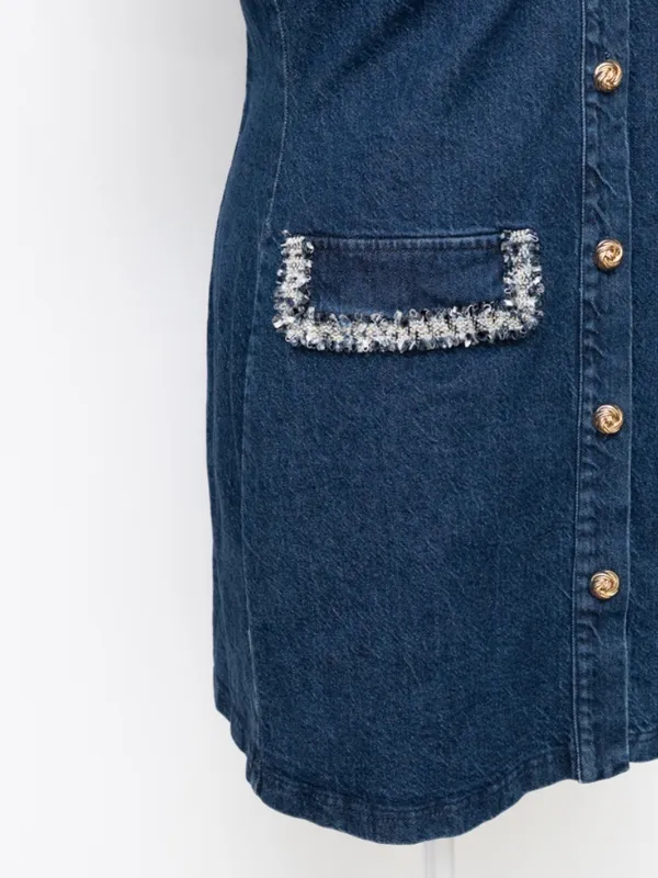 Avec Les Filles - Collared Button-Front Mini Denim‎ Dress - Image 10