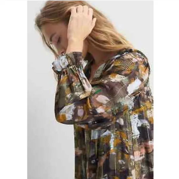 Anthropologie NWT Blair Maxi Dress Long Sleeve Smocked Gold‎ Metallic Detail S - Image 3