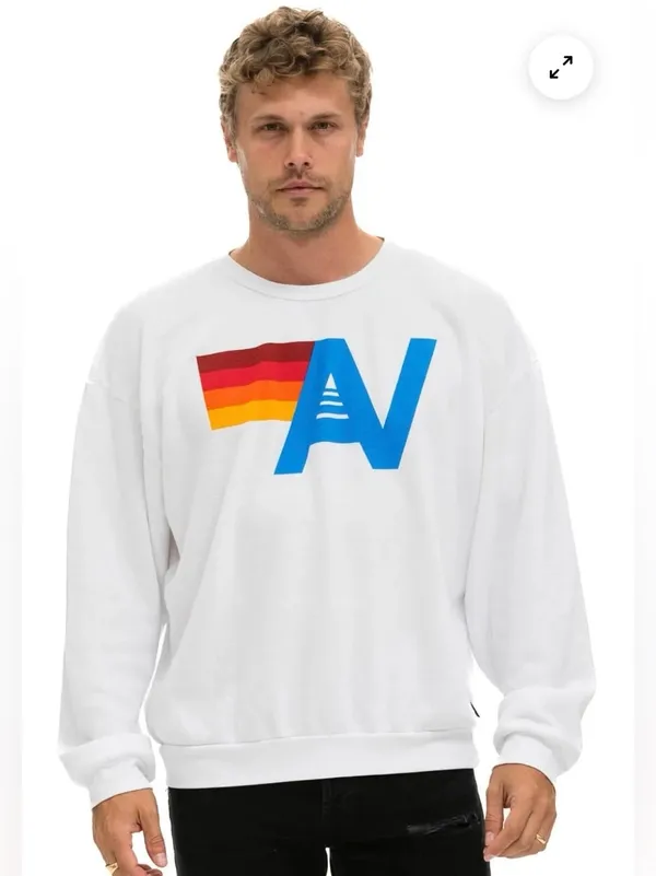 Aviator Nation NEW Logo Relaxed Fit Unisex Crew Sweatshirt White Size XL - Image 2