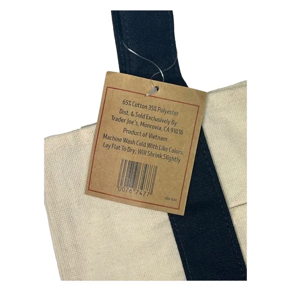 Trader Joes Mini Canvas Tote Bag Cream Blue Logo Embroidered Reusable Grocery - Image 3