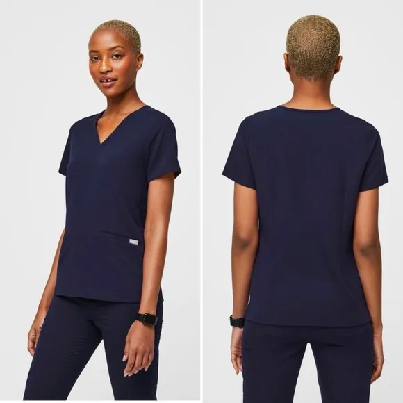 FIGS Technical Collection Casma Three-Pocket V-Neck Scrub Top in Navy Sz XS - Image 2