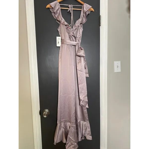 Show Me‎ Your MuMu NEW XXS Samantha Ruffle Wrap Dress Dusty Purple Luxe Satin - Image 6