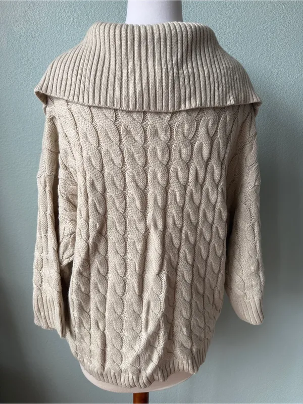 Ann Taylor Cream Cable-Knit Button Cardigan - Image 5