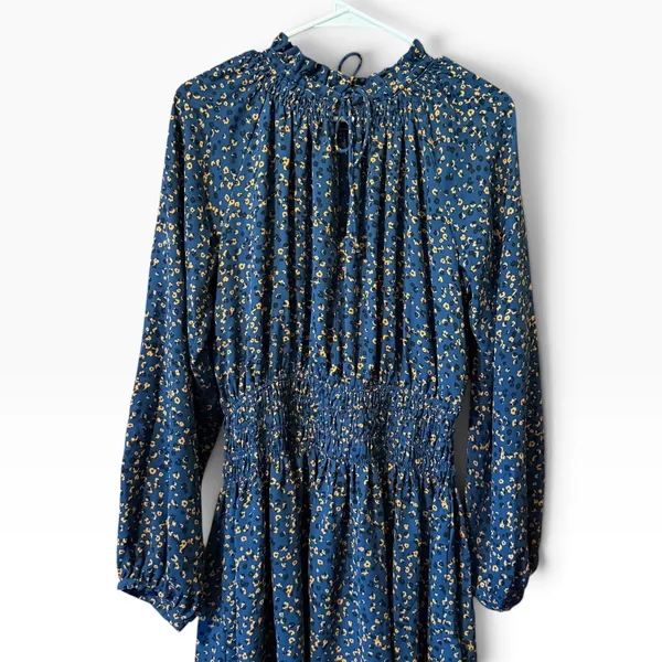 Current Air Blue Animal Floral Smocked Waist Mini Dress Size M Long Sleeve Boho - Image 2